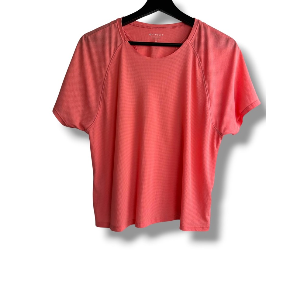 Athleta Performance Tee Women M Coral Short Sleeve Raglan Grid Top